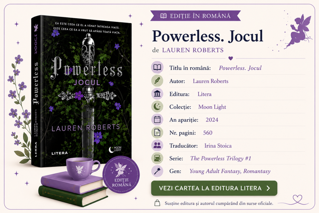 Cover of Powerless by Lauren Roberts, the first book in The Powerless Trilogy, a young adult fantasy novel.